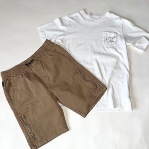White T-Shirt and Brown Shorts Set